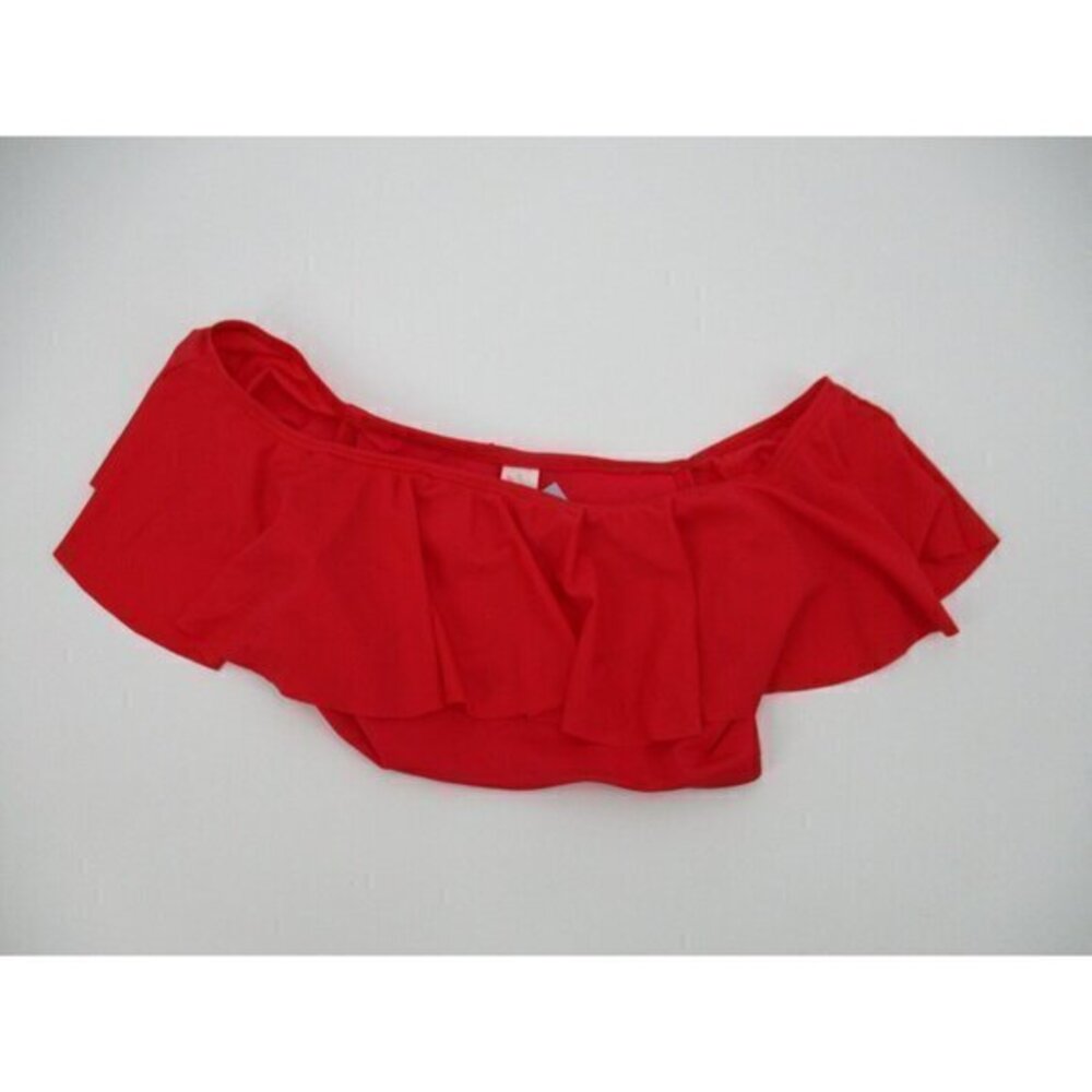 New Look Womens Bikini Top UK 10 Red Cropped Ruffle Casual Swimwear New